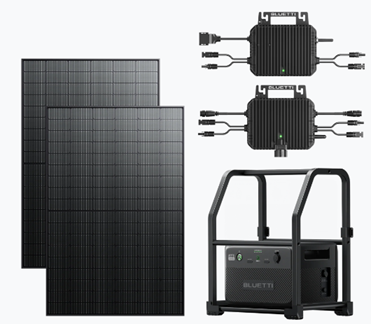 kit solaire de balcon montrant 2 panneau et des composants